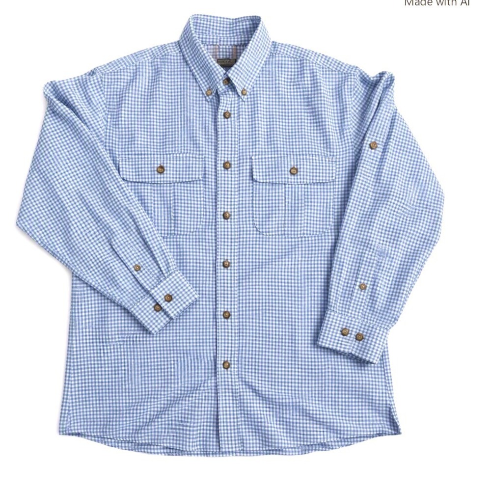 Rugged Exposure Mens XL Blue White Plaid Long Sleeve Roll Tab Fishing Shirt